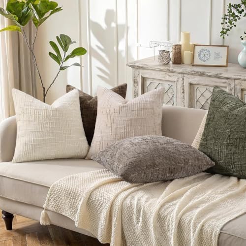 decorUhome Textured Chenille Throw Pillow Covers 18x18 Set of 2 Dusty Brown - Image 6