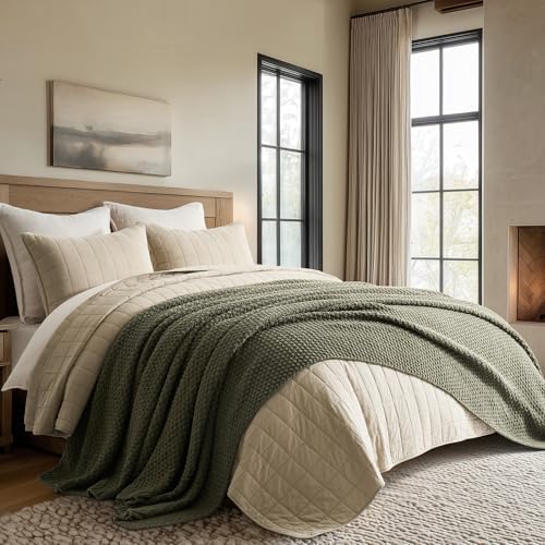 EVERGRACEHOME Chunky Chenille Knit Throw Blanket, 90 x 90, Olive Green - Image 4