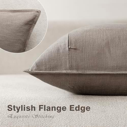 Foindtower Linen Solid Decorative Throw Pillow Covers 26x26 Inch Brown Tan - Image 3