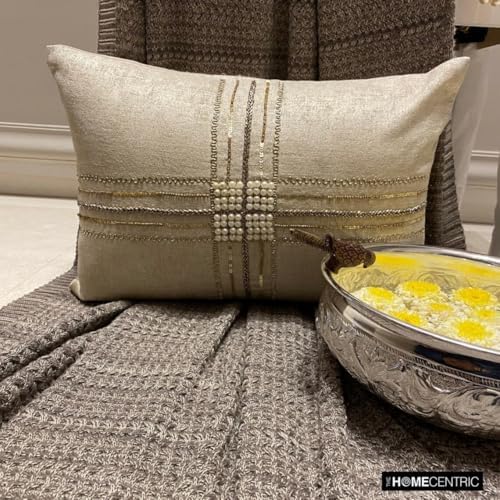 The HomeCentric Decorative Lumbar Pillow Cover Gold, Hand Embrodiery Oblong - Image 3