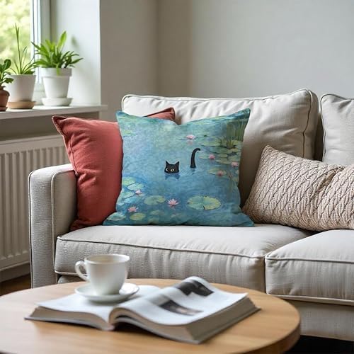 Black Cat Art Painting Throw Pillow Covers 18x18, Aesthetic Black Cat Decor - Image 4
