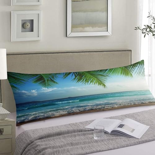 Beach Body Pillow Cover, Sea Ocean Waves Summer Hawaii Tropical Palm Tree Long - Image 2