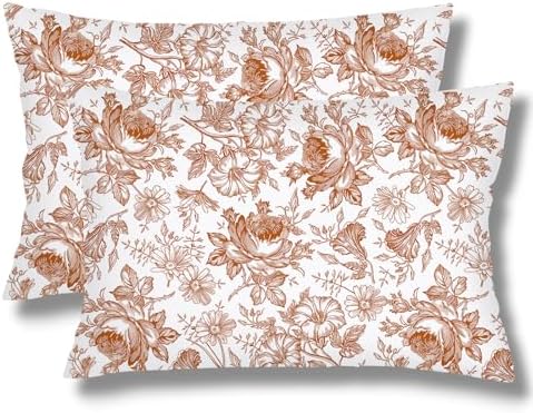Orange and White Porcelain Floral Throw Pillow Cases Queen Size Set of 2 by Unknown