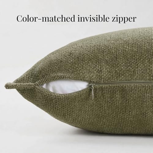 Fancy Homi Set of 2 Olive Green 18x18 Inch Soft Chenille Decorative Throw - Image 3