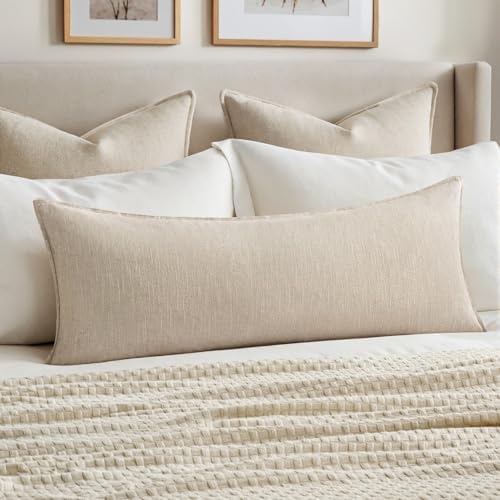 MIULEE Decorative Linen Lumbar Pillow Cover 14x36 Inch Natural Beige by MIULEE