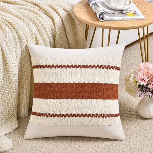 Fancy Homi Set of 2 Rust Boho Big Decorative Throw Pillow Covers 24x24 Inch - Image 2