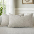 a moment Grey-Beige Chenille Throw Pillow Covers 12x20 Inch Pack of 2 Modern by amoment