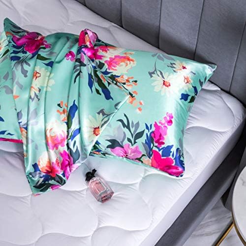 Floral Printed Satin Pillowcase, Standard Cooling Pillow Case Set of 2 - Image 6