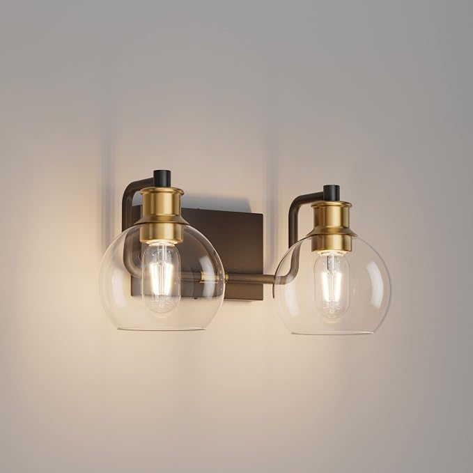 Tipace 2 Lights Vintage Bathroom Vanity Light Fixtures Over Mirror Black & Gold by Tipace