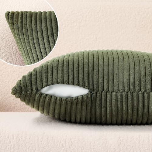Mecatny Corduroy Fall Throw Pillow Covers 16x16 Set of 2 Olive Green - Image 5