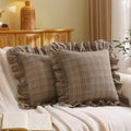 Gingham Throw Pillow Covers 18x18, Ruffle Trim by Jilboo
