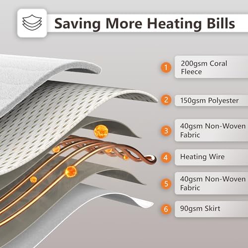Wapaneus Quilted Wave Heated Mattress Pad Queen Size 10 Heat Settings & Dual - Image 6