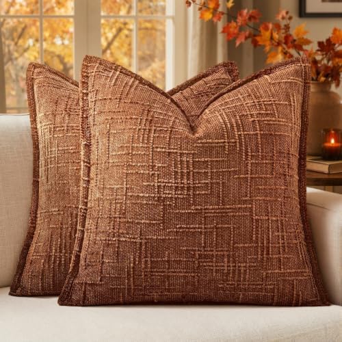 MIULEE Slubby Textured Decorative Fall Euro Throw Pillow Covers Rust 22x22 by MIULEE