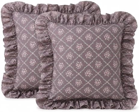 Floral Throw Pillow Covers 18x18, Dusty Mauve, Ruffle Trim, 2 Pack by Jilboo