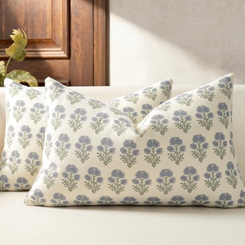 Farmhouse Floral Pillow Covers 12x20 Set of 2, Country Botanical Throw Pillow by DKwizme