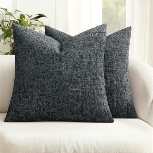 MIULEE Couch Pillow Covers Textured Chenille Home Decor 20x20 Dark Grey by MIULEE
