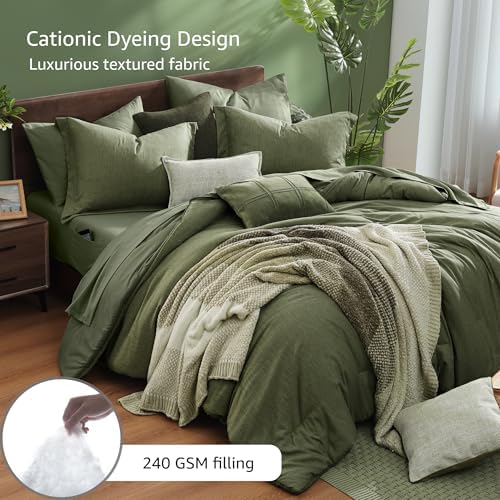 Monbix California King Comforter Set Olive Green 7 Pieces Bed in a Bag - Image 3