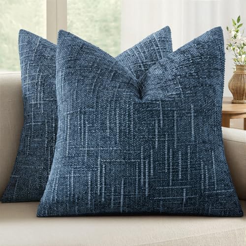 MIULEE Chenille Textured Throw Pillow Covers Blue Ashes 20x20 Set of 2 by MIULEE
