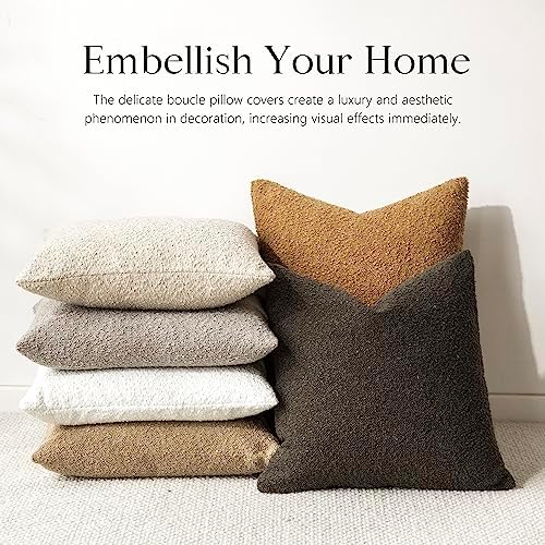 Foindtower Decorative Textured Boucle Throw Pillow Covers 18x18 Dark Brown - Image 6