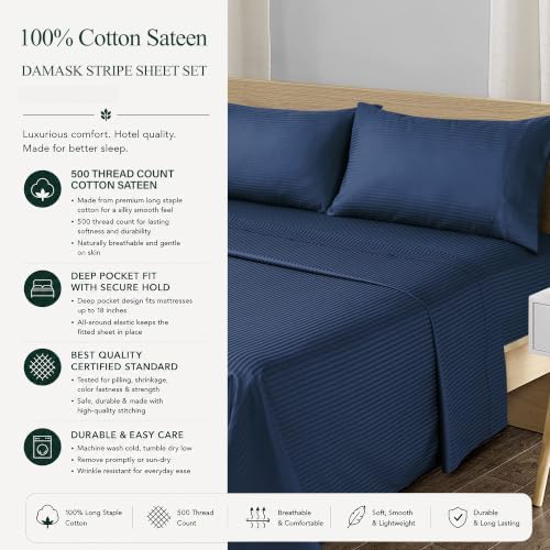 Feather & Stitch 100% Cotton Sateen 500 TC Twin Size Bed Sheet Set - Image 6
