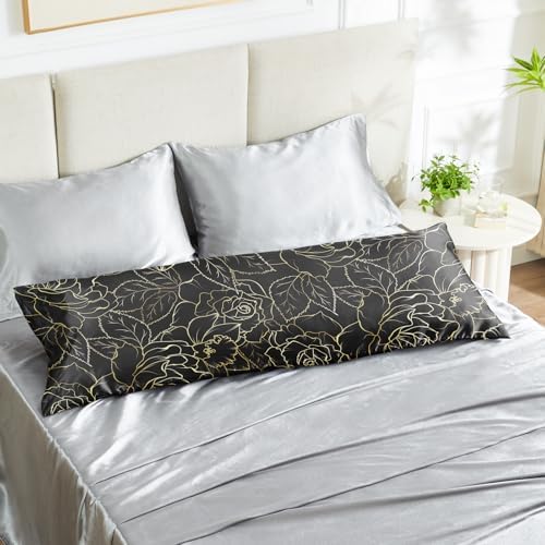 EXQ Home Satin Body Pillowcase for Hair and Skin- Rose on Black Silk Long - Image 5