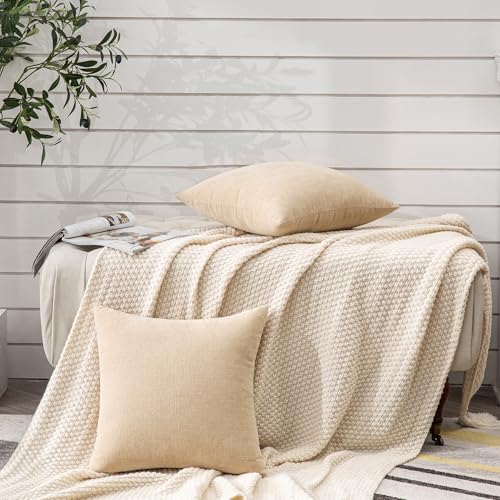 GAWAMAY Beige Chenille Throw Pillow Covers 18x18 Set of 2 - Image 6