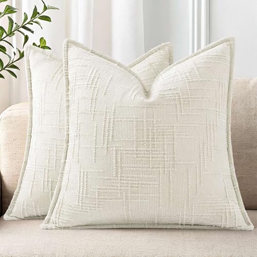 decorUhome Chenille Throw Pillow Covers 16x16 Set of 2, Cream White by decorUhome