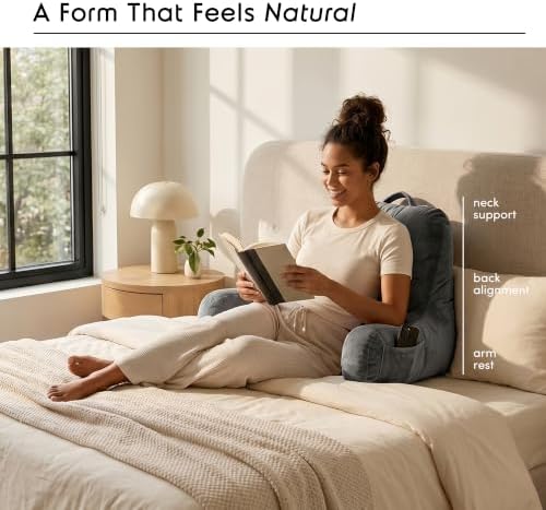 Nestl Reading Pillow for Bed, Back Pillow for Sitting Up in Bed, Dark Grey - Image 2
