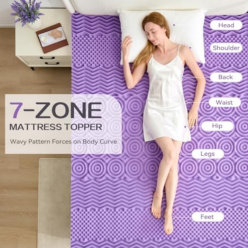 SINWEEK 2 Inch 7-Zone Memory Foam Mattress Topper Twin Size, Soft Mattress Pad - Image 2