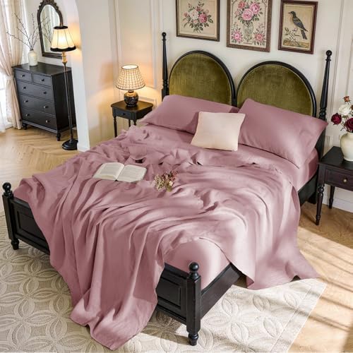 SONORO KATE 100% French Linen Queen Size Sheets Set, Natural Flax Bedding by SONOROKATE