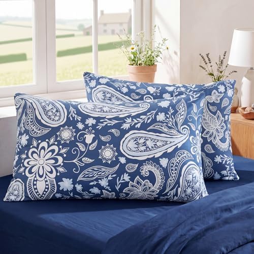 Bedorm Cotton Pillow Cases Standard Size Set of 2 Paisley Floral Pillow Covers - Image 2
