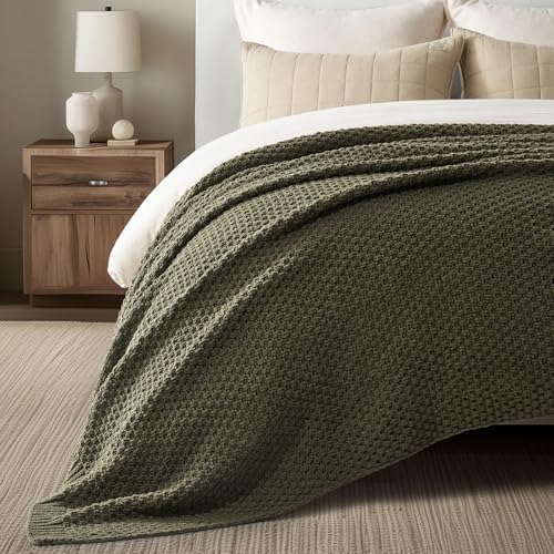 EVERGRACEHOME Chunky Chenille Knit Throw Blanket, Olive Green - Image 3