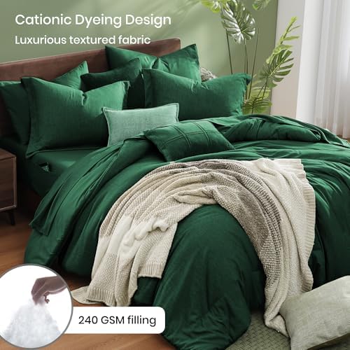 Monbix King Size Comforter Set 7 Pieces Emerald Green Bed in a Bag - Image 3
