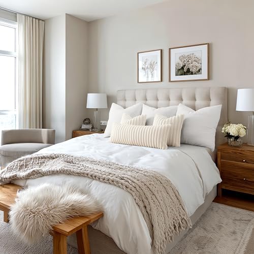 MIULEE Faux Fur Decorative Euro Sham Pillow Covers 24x24 Beige 2 Pack - Image 6
