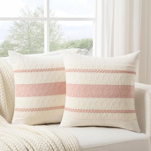Fancy Homi Set of 2 Boho Pink Decorative Throw Pillow Cover 18x18 Inch by Fancy+Homi