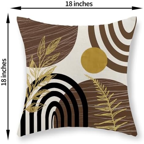 Boho Brown Pillow Covers 18x18 Set of 2 Brown Gold Leaf Tropical Decor Mid - Image 6