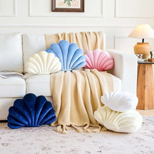 Lfsaaj Dusty Blue Seashell Throw Pillows, Shell Shaped Throw Pillows, 13 Inch - Image 4