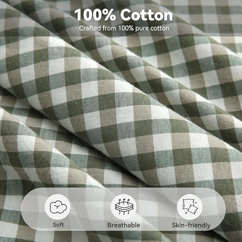 Sage Green Gingham Body Pillow Cover 20x54, Ruffled Cotton Sham - Image 3