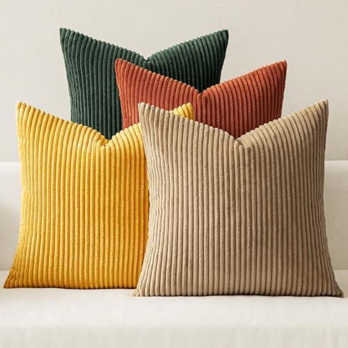 MIULEE Fall Corduroy Decorative Throw Pillow Covers Green-Rust 18x18 by MIULEE