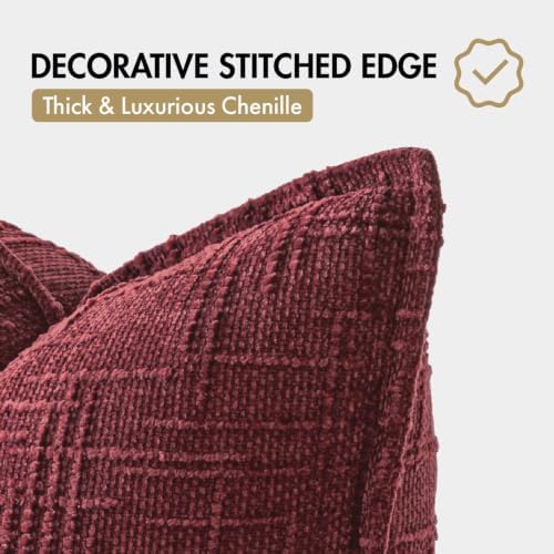 MIULEE Slubby Textured Decorative Throw Pillow Covers Burgundy 20x20 - Image 7