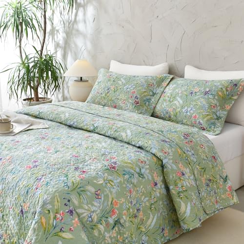 Lady Ann Cotton Quilted Pillow Shams 20x30, Bird Butterfly & Green Floral - Image 2
