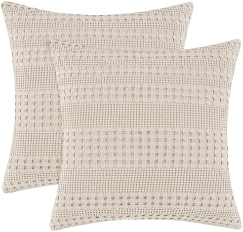 PHF Cotton Waffle Weave Euro Sham Covers 26" x 26", No Insert by PHF