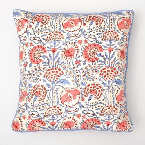 Ridhi Block Print Flamingo Pink Pillow Cover 24" x 24" Decorative Couch Pillows by Ridhi