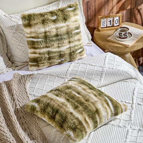 AmHoo Pack of 2 Throw Pillow Covers 3D Dense Faux Rabbit Fur Cozy Super Soft - Image 4