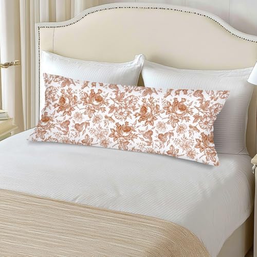 Orange and White Porcelain Floral Lumbar Pillow Cover 14x36 Long Body Pillow - Image 4