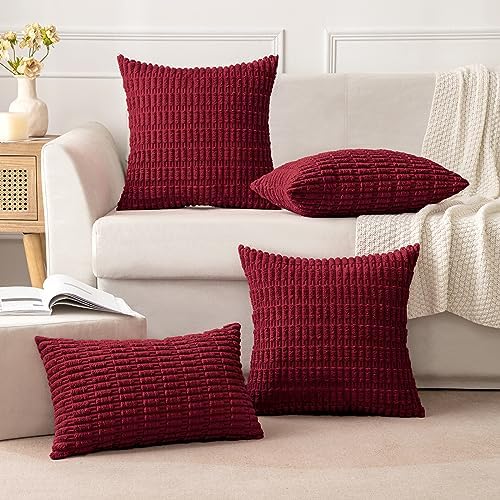 MIULEE Christmas Lumbar Corduroy Decorative Throw Pillow Covers 12x20 Burgundy - Image 3