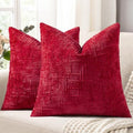 decorUhome Textured Chenille Throw Pillow Covers 26x26 Set of 2 Red by decorUhome