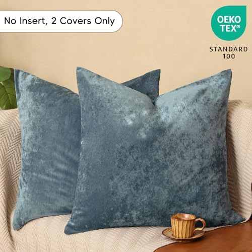 PHF Truly Velvet Euro Shams 26" x 26", Stormy Blue, No Insert, 2 Pack - Image 2