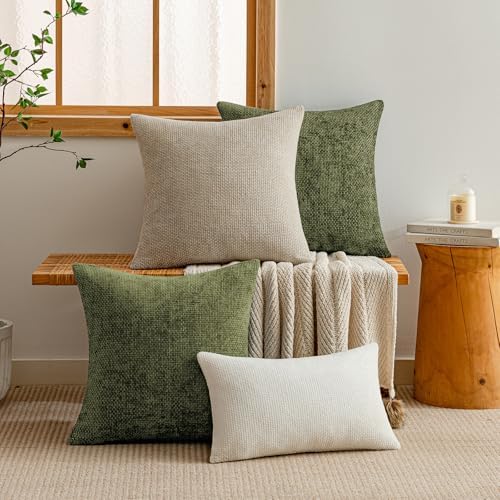 a moment Olive Green Chenille Throw Pillow Covers 16x16 Inch Pack of 2 Modern - Image 6