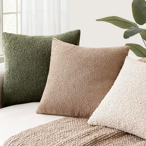 Foindtower Decorative Textured Boucle Throw Pillow Covers 20x20 Moss Green - Image 5